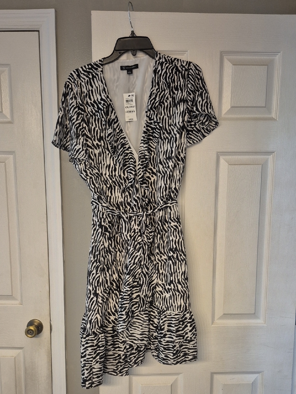 INC International Concepts Black & White Zebra-Print Wrap Midi Dress